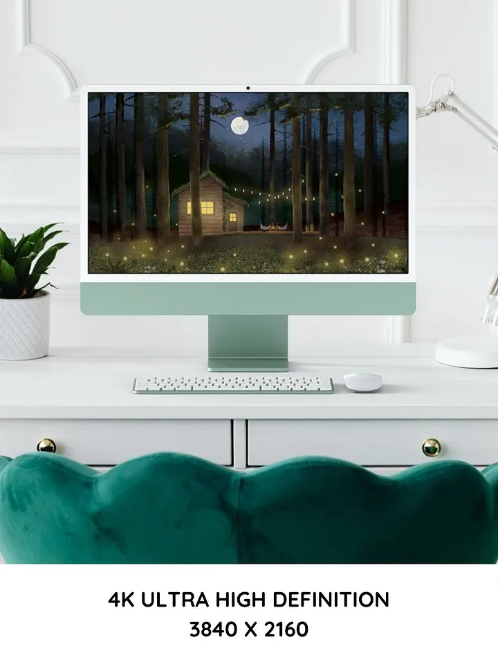 Cabin in the Woods Under a Full Moon Wallpaper and Animated Screensaver product image (1)