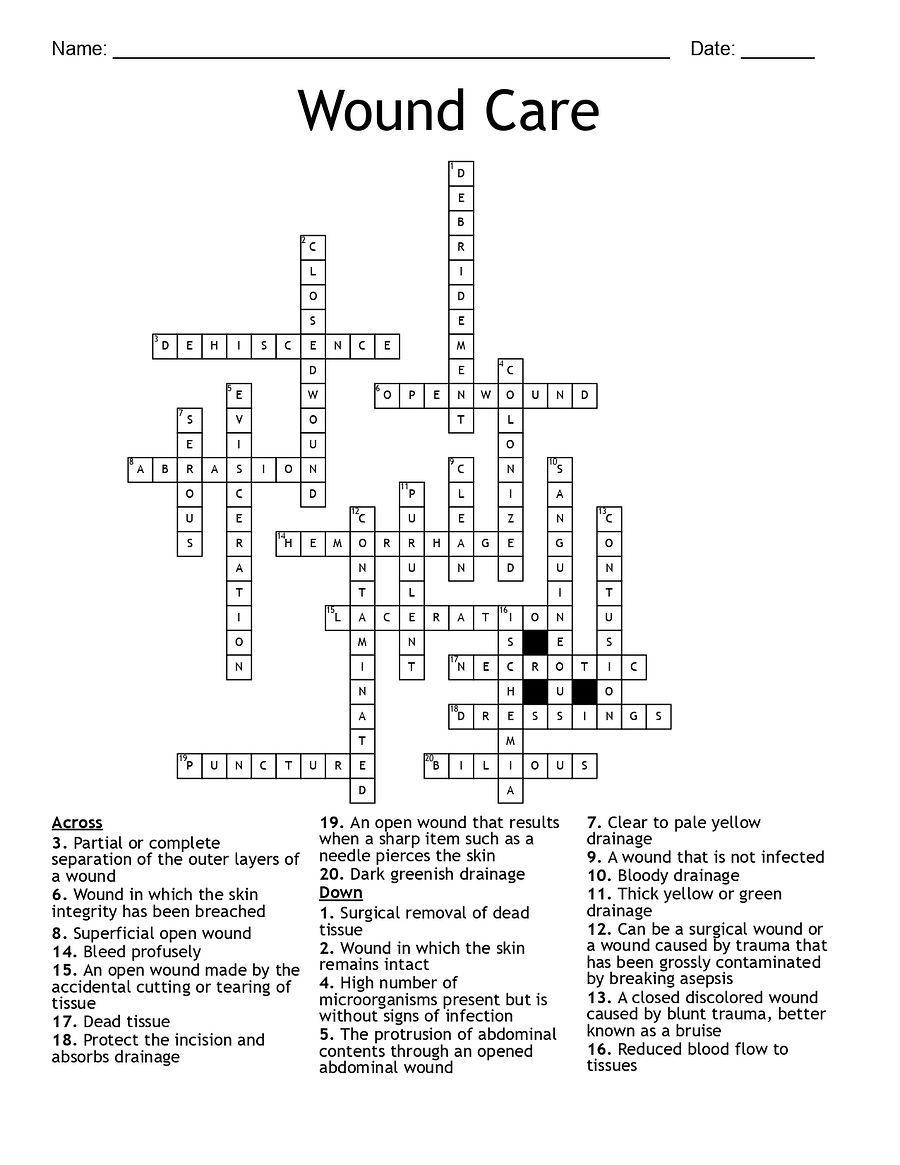 Wound Care Crossword Puzzle for Healthcare Education product image (2)