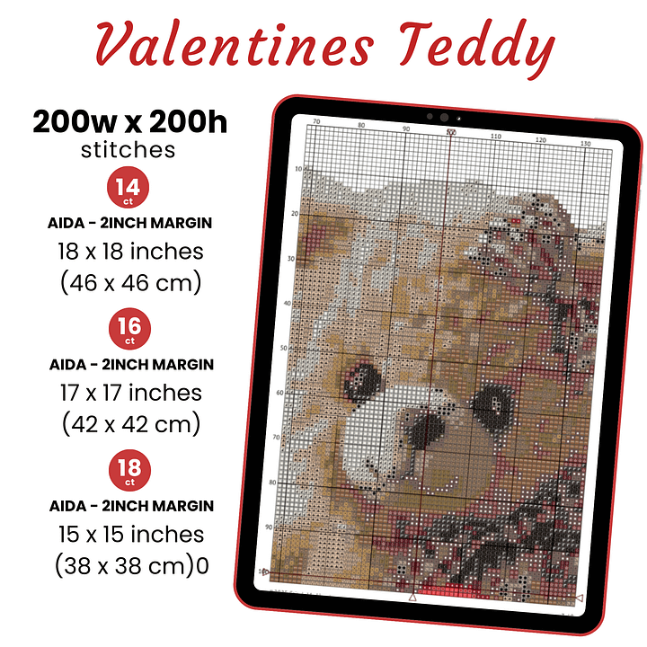 Valentines Teddy Cross Stitch Pattern product image (2)
