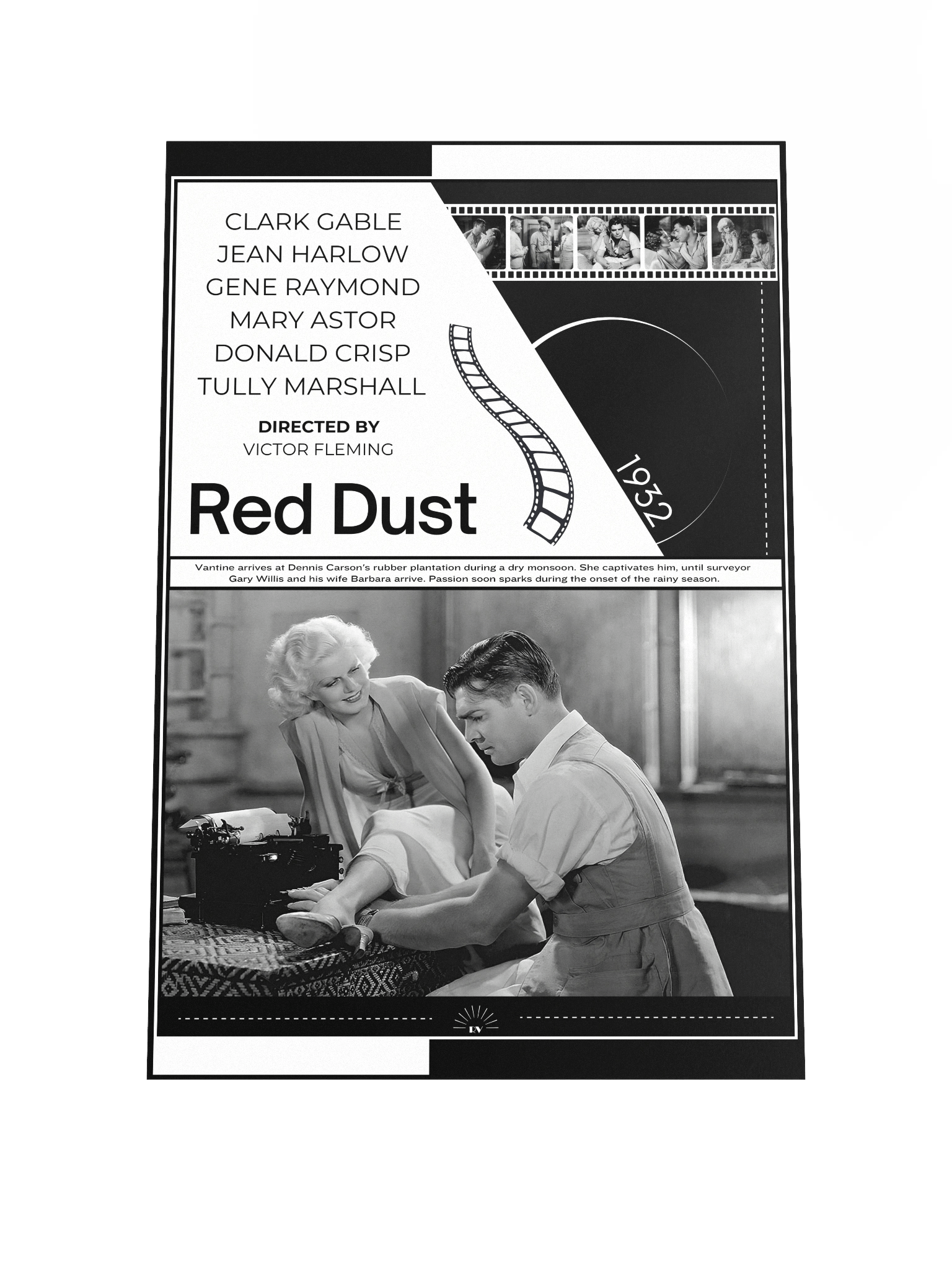 Red Dust with Clark Gable and Jean Harlow 1932 | Movie Poster | 12x18 Wall Art product image (1)