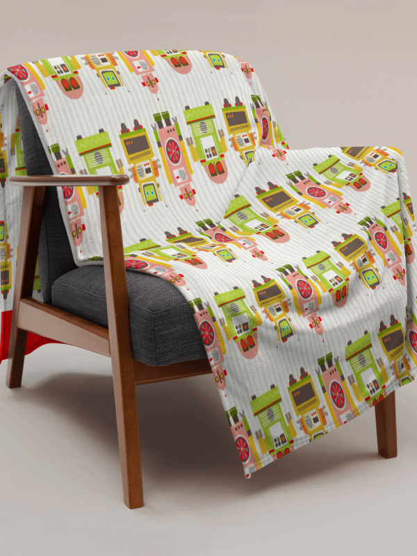 Large Print Atomic Robot Party - Blanket Green Stripes and Red product image (3)