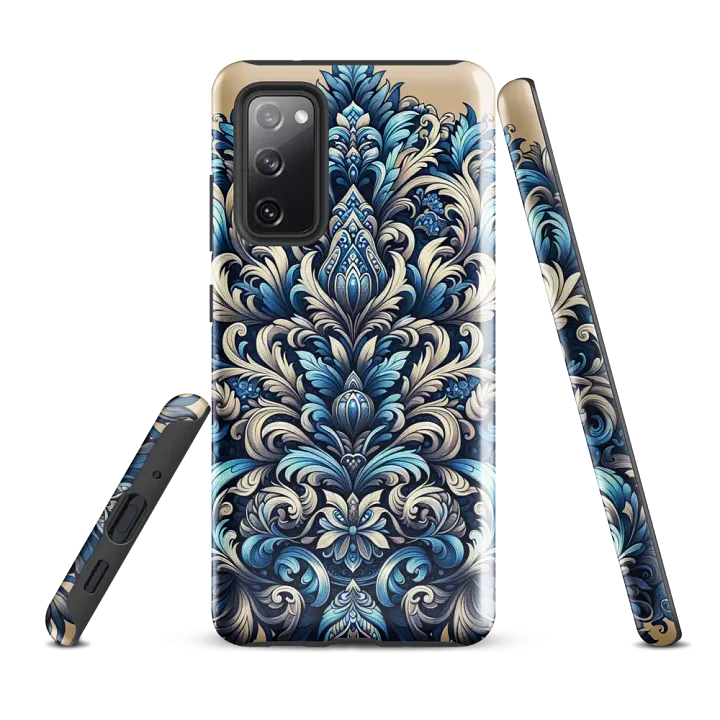 Tough Phone Case for Samsung® - Rococo Damask Floral Design in Blues and Gray product image (1)