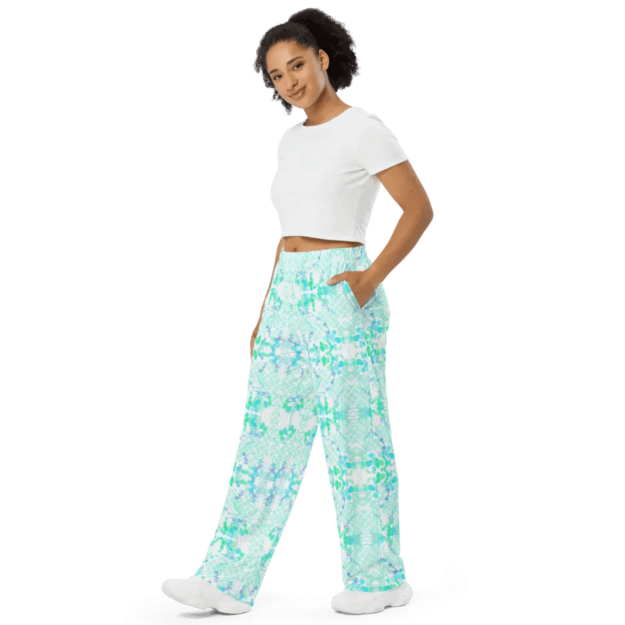 Aqua Mesh Geometric Design Unisex Wide Leg Bottoms product image (5)