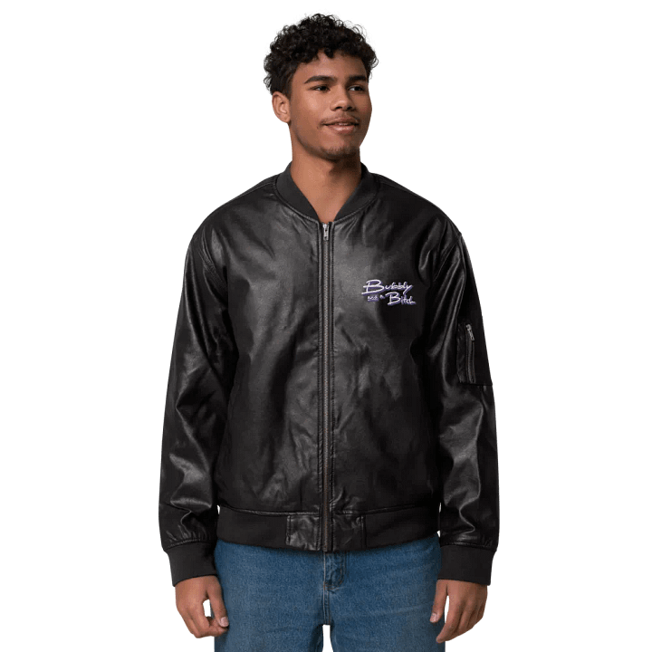 Bubbly and a B (purple shadow design) faux leather bomber jacket product image (2)