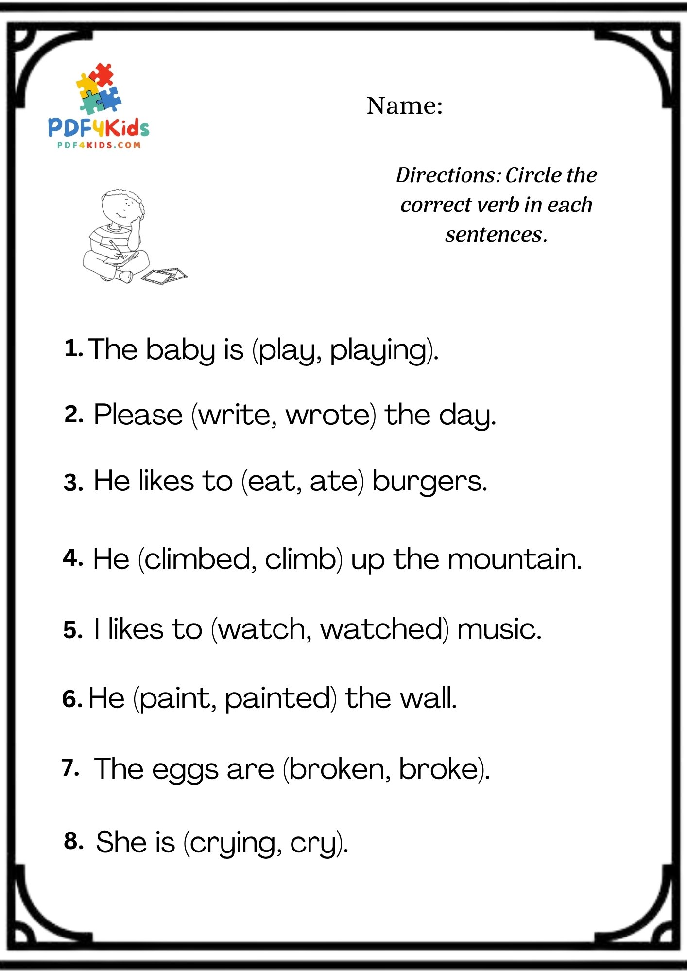 "Learn English Verbs with Sentences" 17 Pages product image (3)