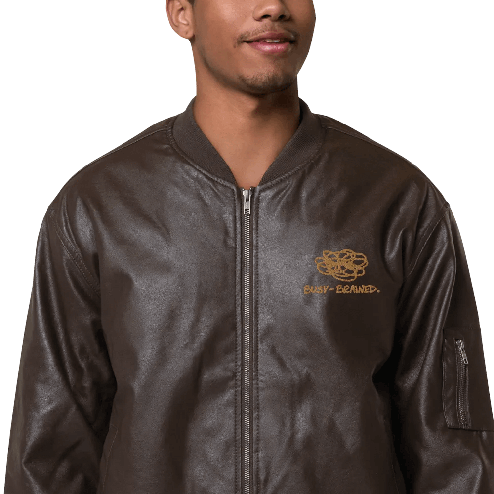 BUSY-BRAINED MONOCHROME BROWN FAUX LEATHER JACKET product image (1)