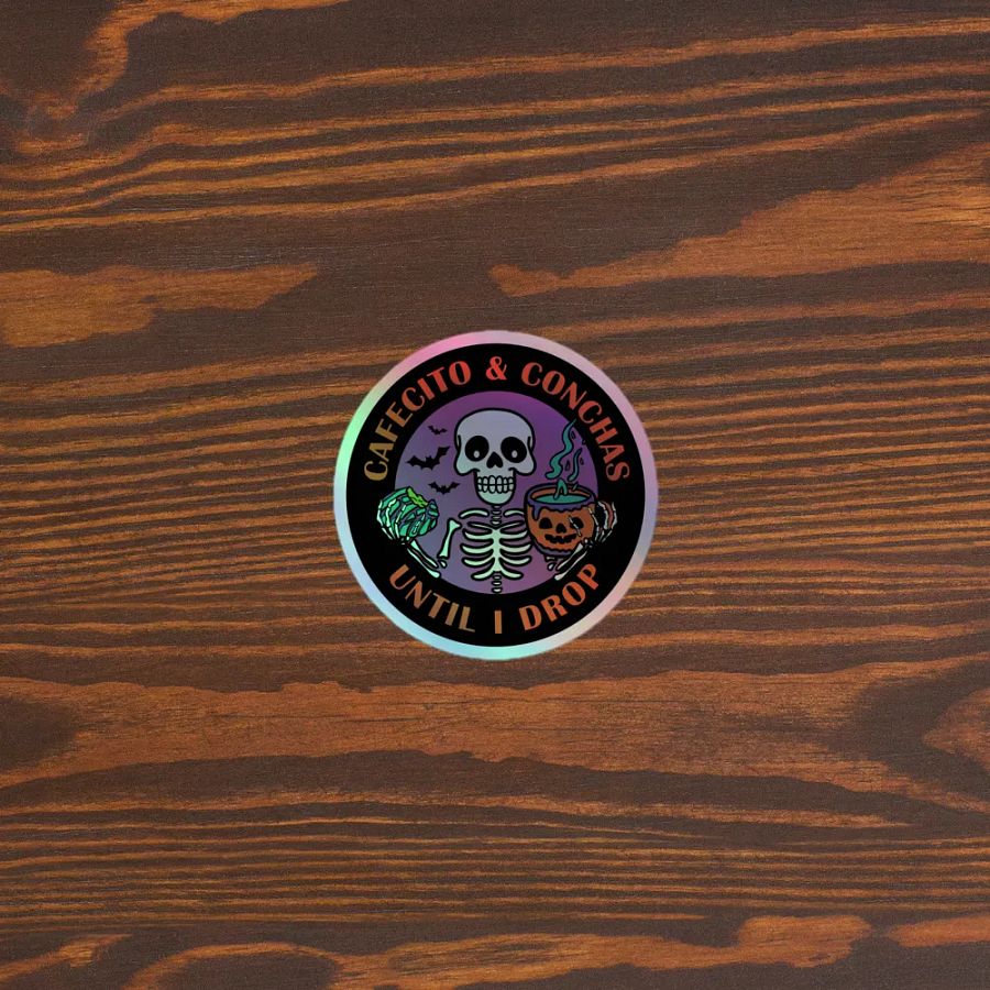 Cafecito and Conchas Halloween Skeleton Holographic Circle Sticker product image (5)