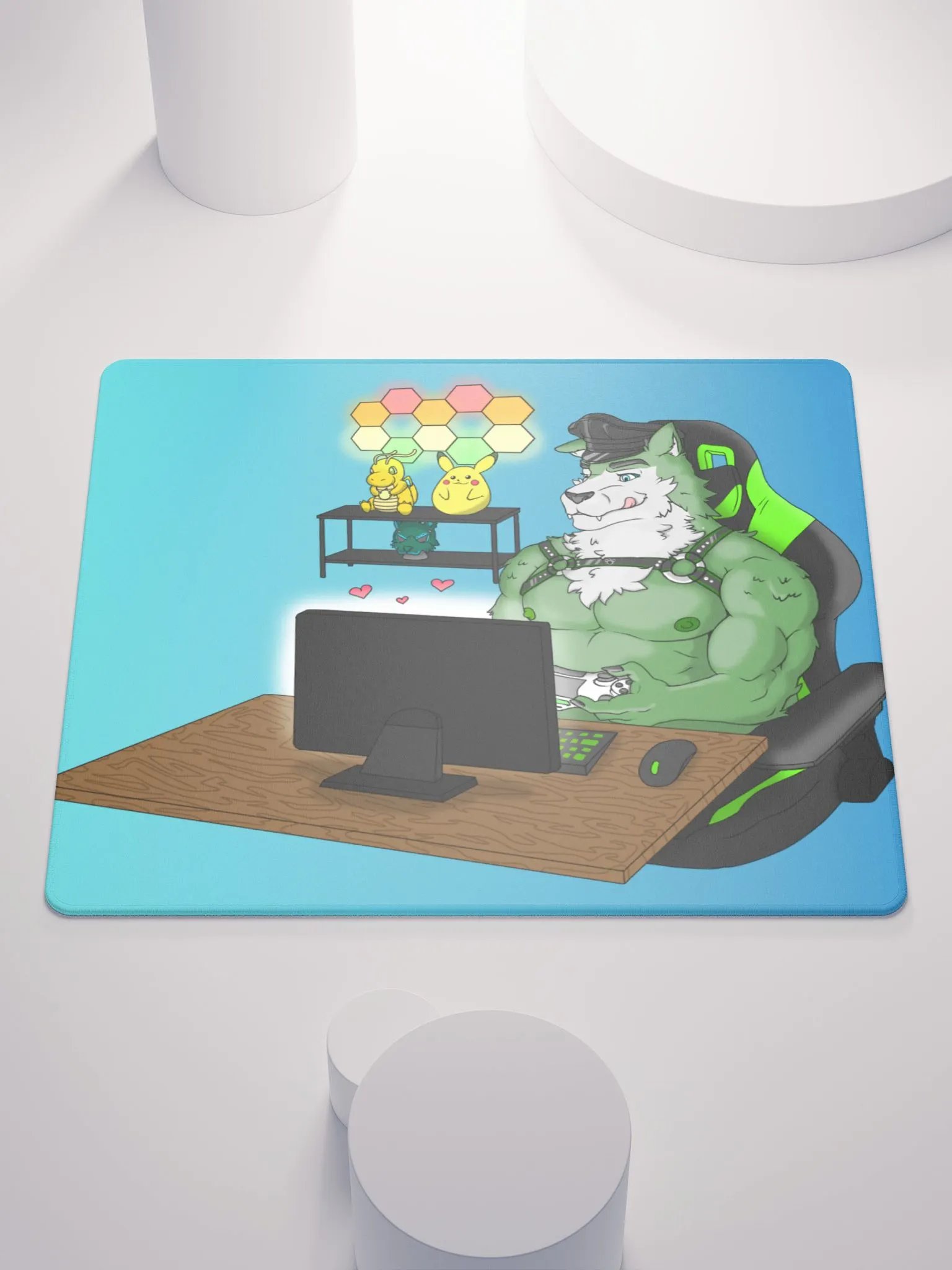 Cozy Wolf Dad Gaming Mouse Pad (Blue / Left) product image (1)