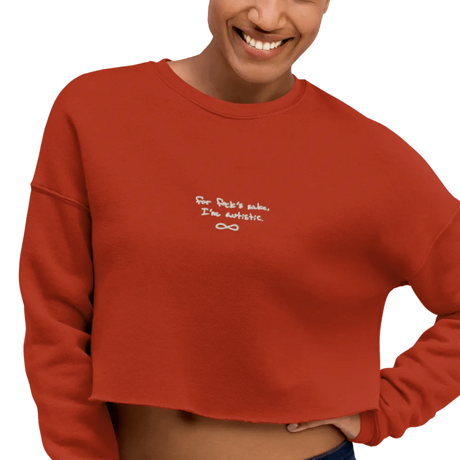 FFS, I'm autistic. (white thread) embroidered fleece cropped crew product image (30)