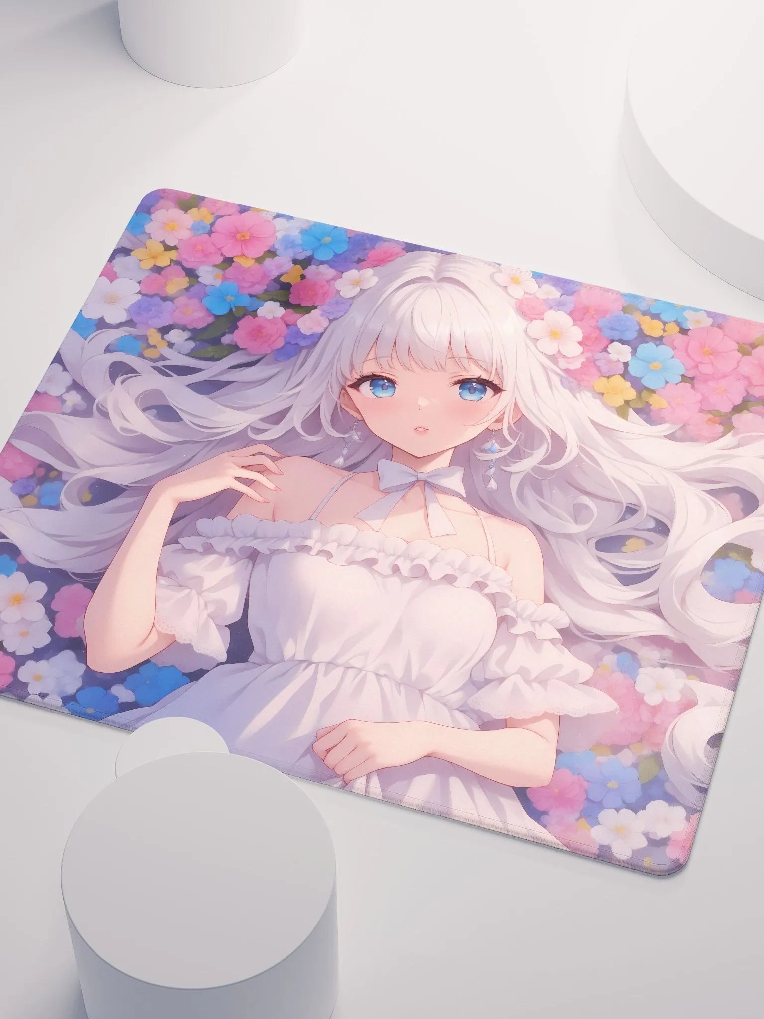 Cute Anime girl in flower field gamer mouse pad product image (3)
