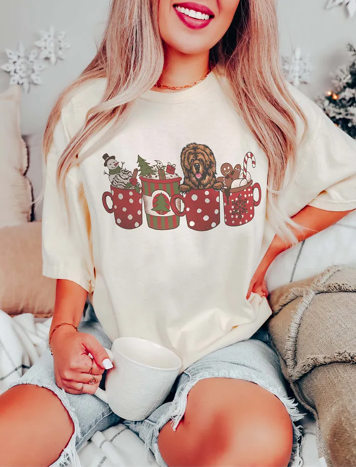 Cute Tibetan Mastiff in a Christmas Cup T-Shirt | Funny Christmas Pup in a Cup product image (11)