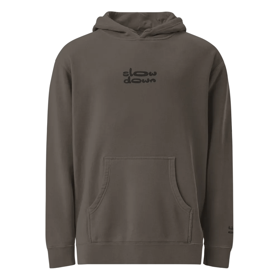Charcoal Embroidered 'Slow Down' Pigment-Dyed Hoodie product image (3)