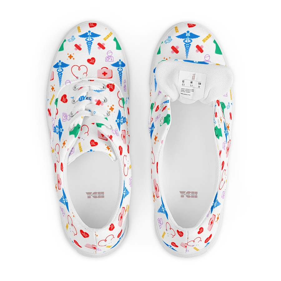 Nurse Nursing Icons Women White Lace-Up Canvas Sneakers Shoes product image (6)