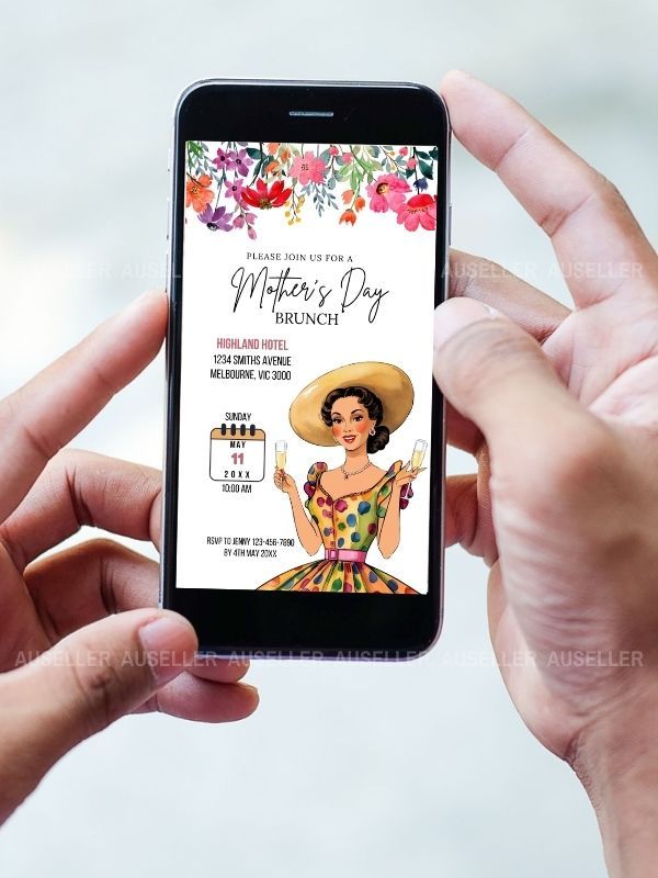 Mother's Day Brunch Invitation Bundle - Lady In Coloured Spotted Dress product image (8)