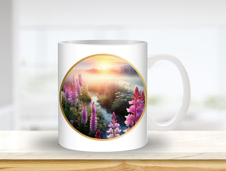 Floral Nature Scene Sublimation Design, 11oz & 20oz Mug Template, Mug Wrap Template PNG, Digital Download product image (1)