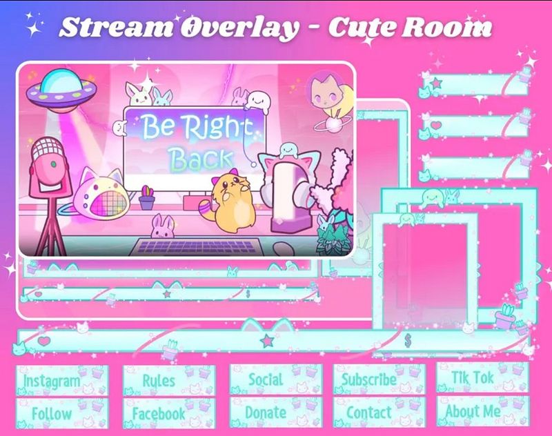Free Cute Room Stream Overlay Colorful Pack, Stream Overlay Colorful, Animated Stream Overlay, Twitch Overlay Animated, Stream Overlay pack
