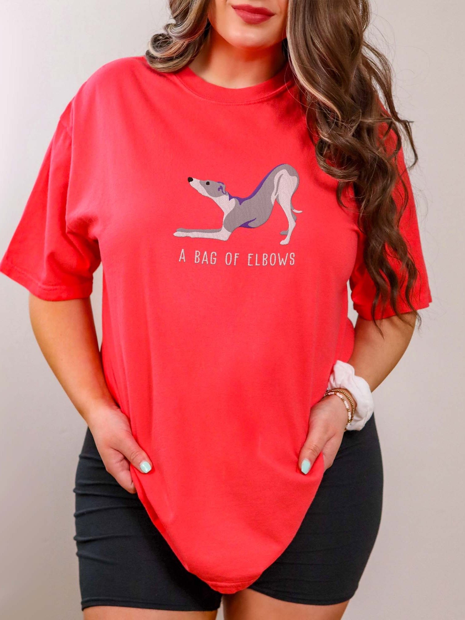 A Bag of Elbows T-Shirt(Embroidered) of an Italian Greyhound(Blue & White) product image (2)