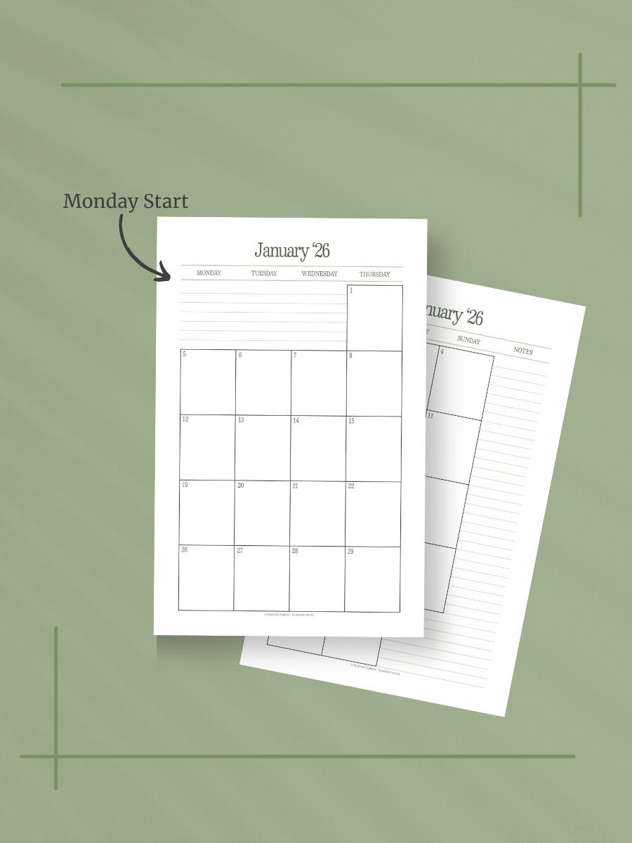 Forest Simplicity 2026 Calendar - 2 Pages per Month, Monday Start, Half Letter Size product image (2)