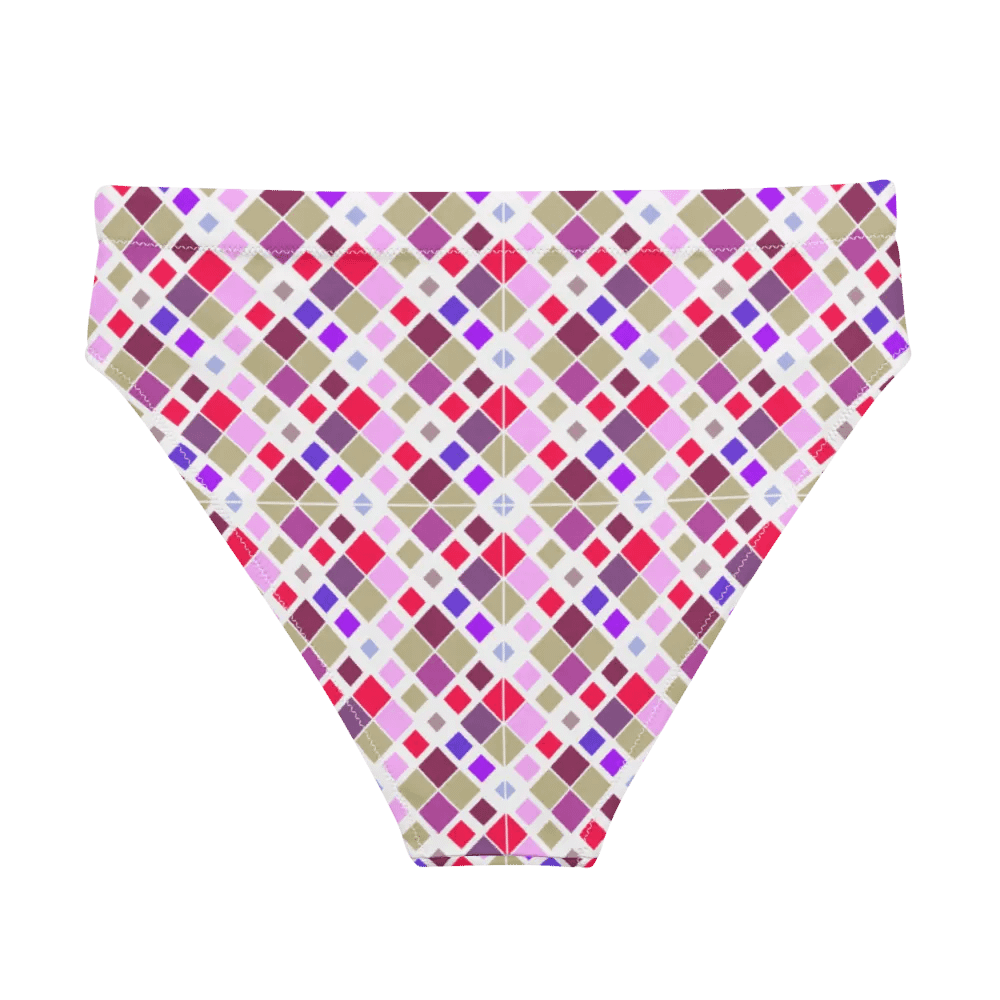 Colorful Square Pattern Design High Waist Bikini Bottom - V2 product image (2)