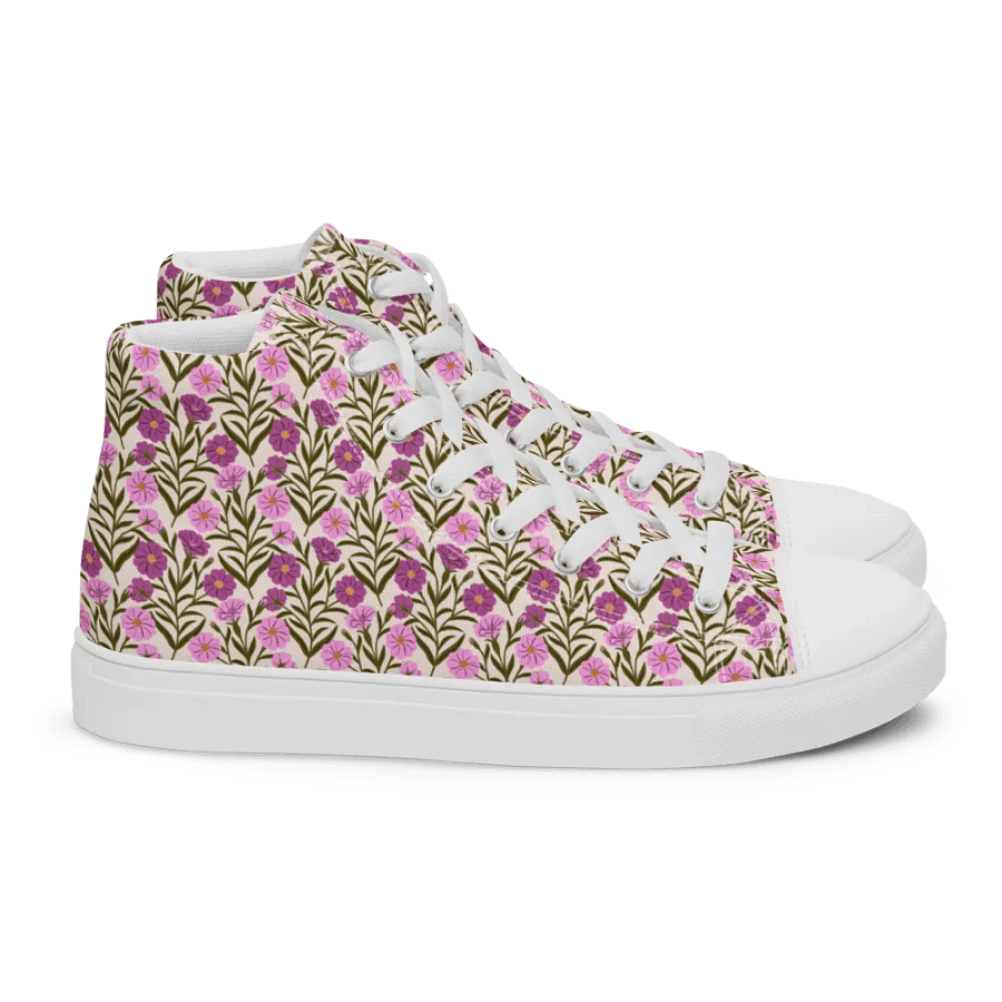 Corncockle Bouquet - Pink and Green - Women High Top Canvas Shoes product image (3)