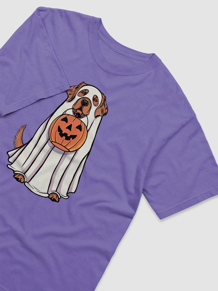 Funny Halloween Red Golden Retriever T-Shirt | Funny Goldie Wearing a Ghost Costume and Holding a Pumpkin Basket product image (29)