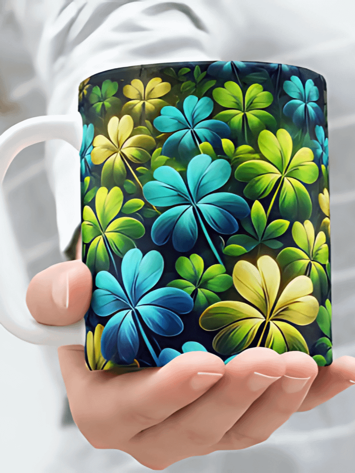 Neon Shamrock & Clover St. Patrick’s Day Mug Wrap – 300 DPI PNG sublimation design for 11 oz and 15 oz mugs product image (1)