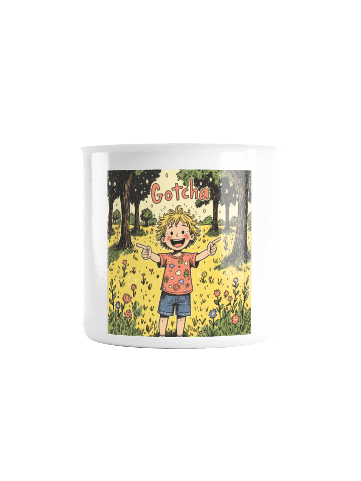 Gotcha! Playful Child – Whimsical Forest Enamel Mug product image (2)