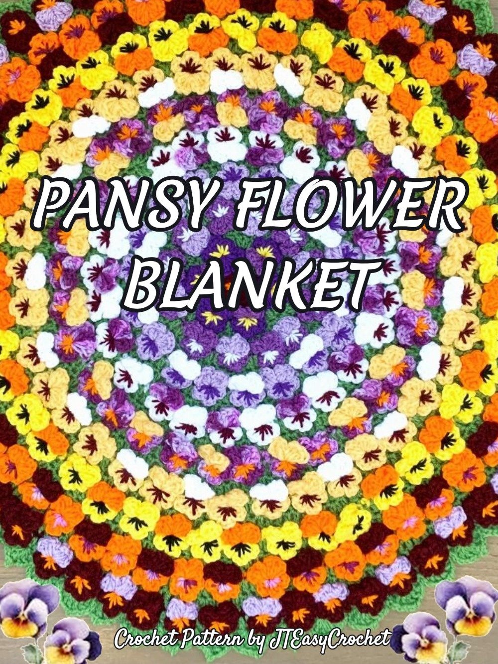 Pansy Flower Round Mandala Blanket Crochet Pattern, Cute Floral Rug product image (6)