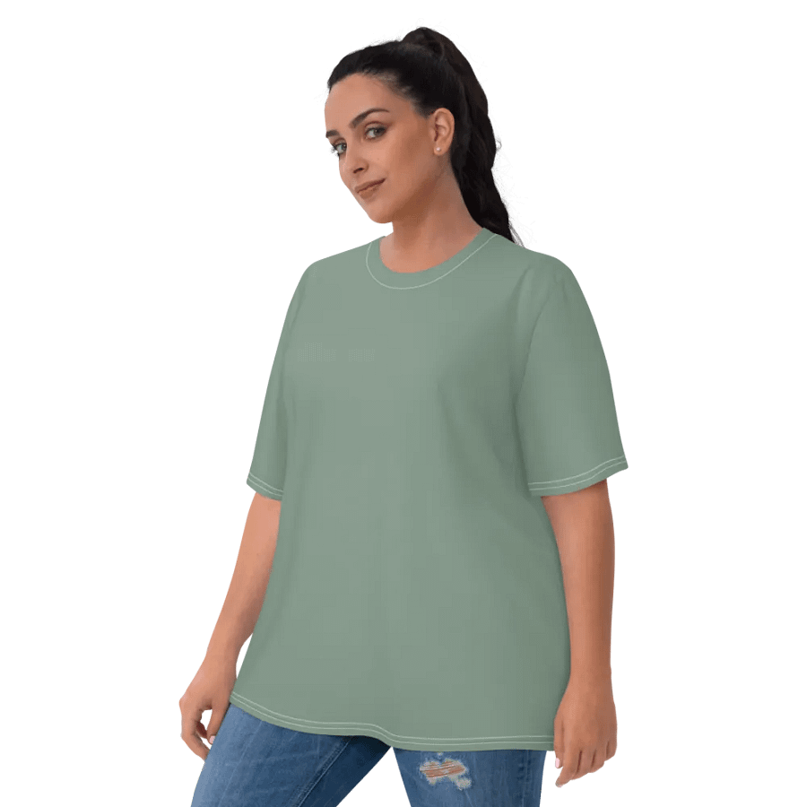 Plain Medium Sage Green Soft Summer Women's Crewneck Polyester Heavyweight Premium T-Shirt by Treasure Pie product image (6)