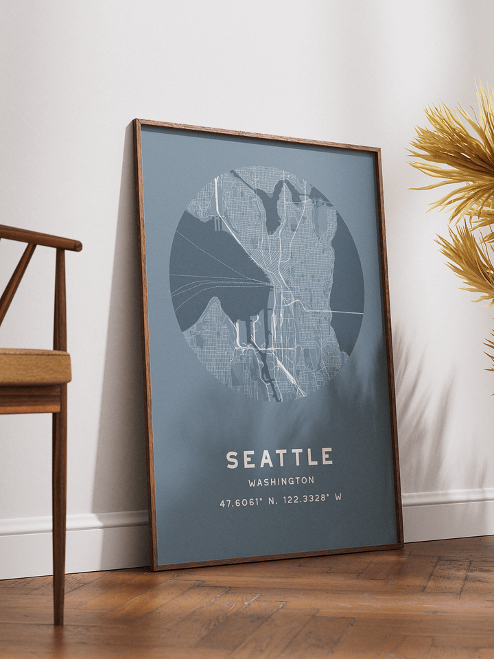 Seattle Street Map Poster – Blue Minimalist Circular City Art product image (2)
