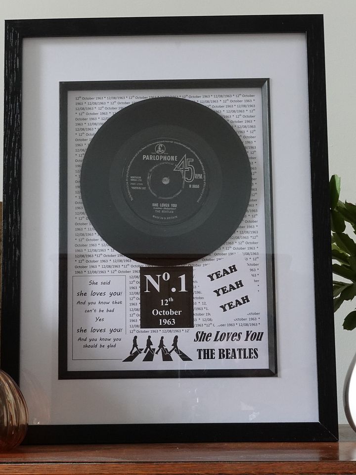 A Custom Vinyl Lyrics Print. A framed art decoration making it a gorgeous personalized music poster and birthday gift. Frame size 428x328mm. product image (1)