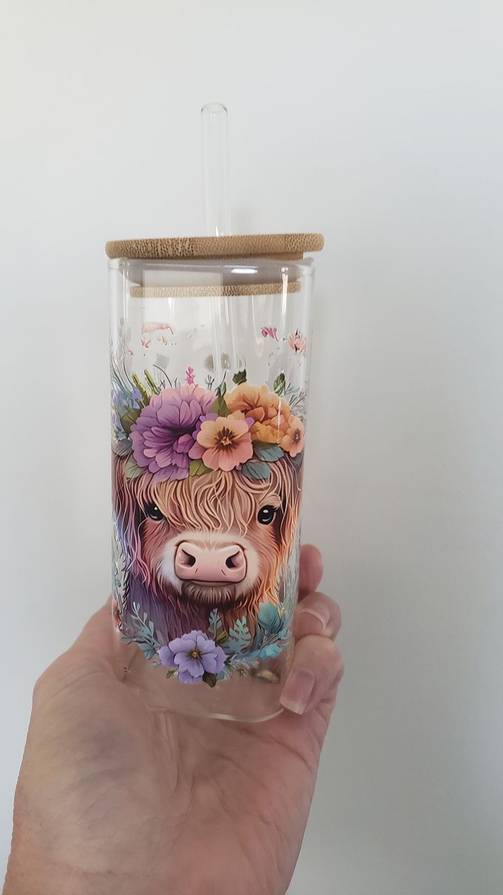 Highland Cow Glass Jar with Bamboo Lid product image (1)