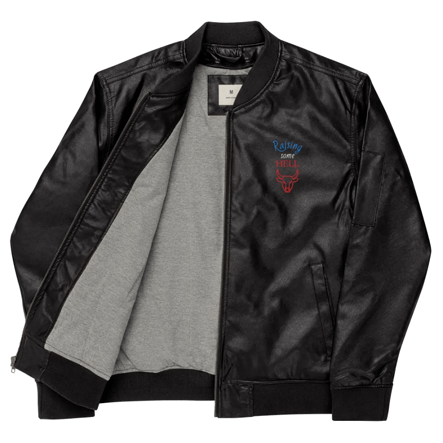 Faux Embroidered Leather Bomber Jacket-Raising Some Hell- product image (9)