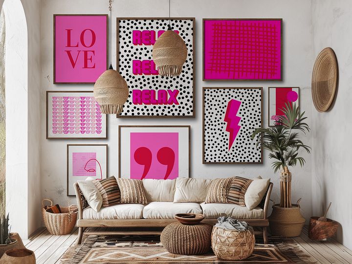 LOVE Pink Preppy Gallery Wall Set of 8 DIGITAL Prints product image (1)