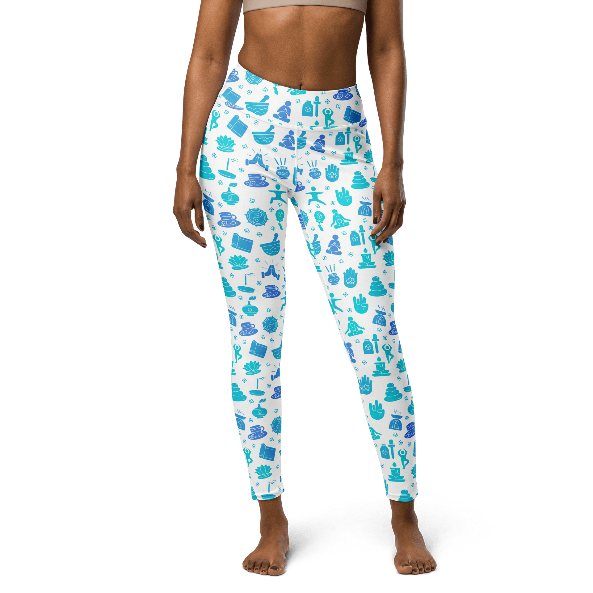 Zen Harmony Yoga-Meditation Leggings - Blue Wellness Icons on White product image (1)