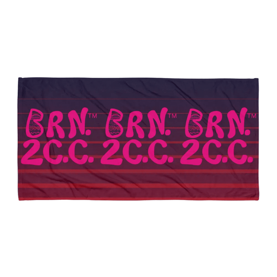 BOURNE to Cape Cod™ | Coastal Classic Beach Towel | All-Over Logo Print | Vibrant Pink Logo on Bold Purple and Pink Stripes product image (1)