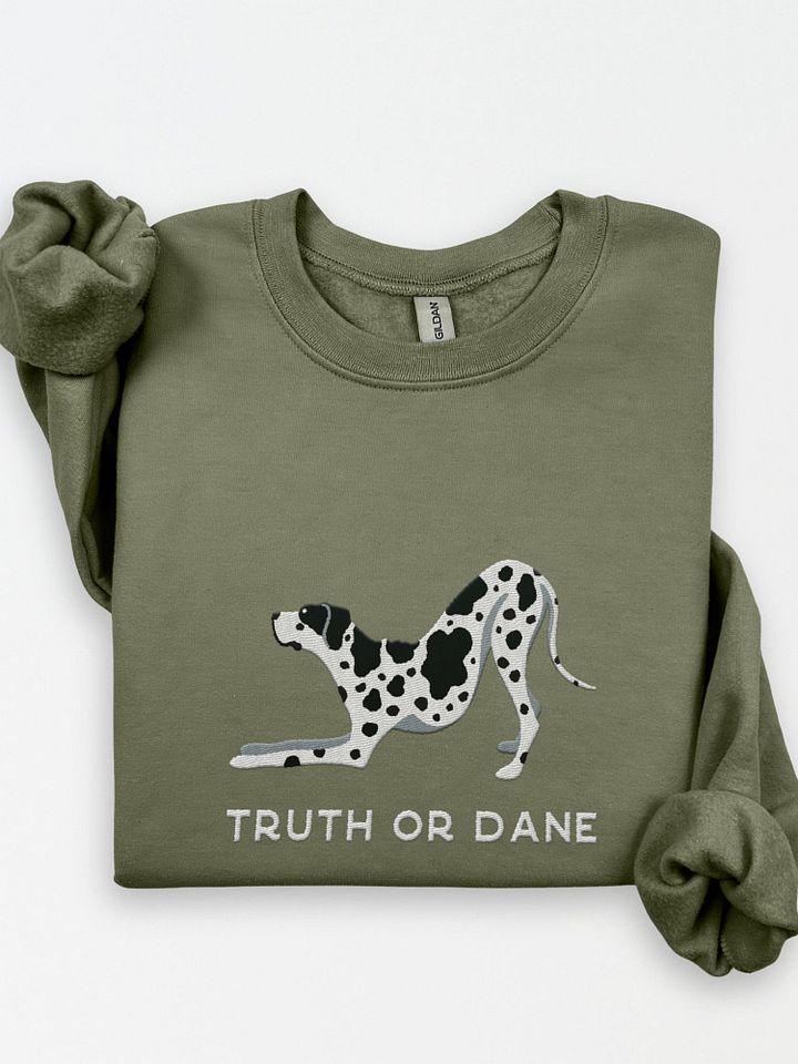 Truth or Dane Sweatshirt (Embroidered) of a Great Dane(Harlequin) product image (1)