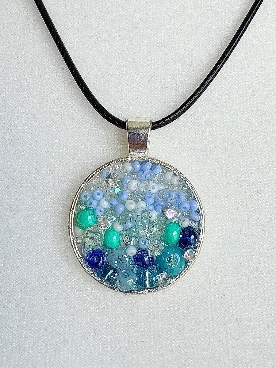 Ocean Dreamscape Pendant Necklace | Handmade Gradient Bead Art | Coastal Charm Jewelry by Monique Faella Designs™ | MFD-00003 product image (1)