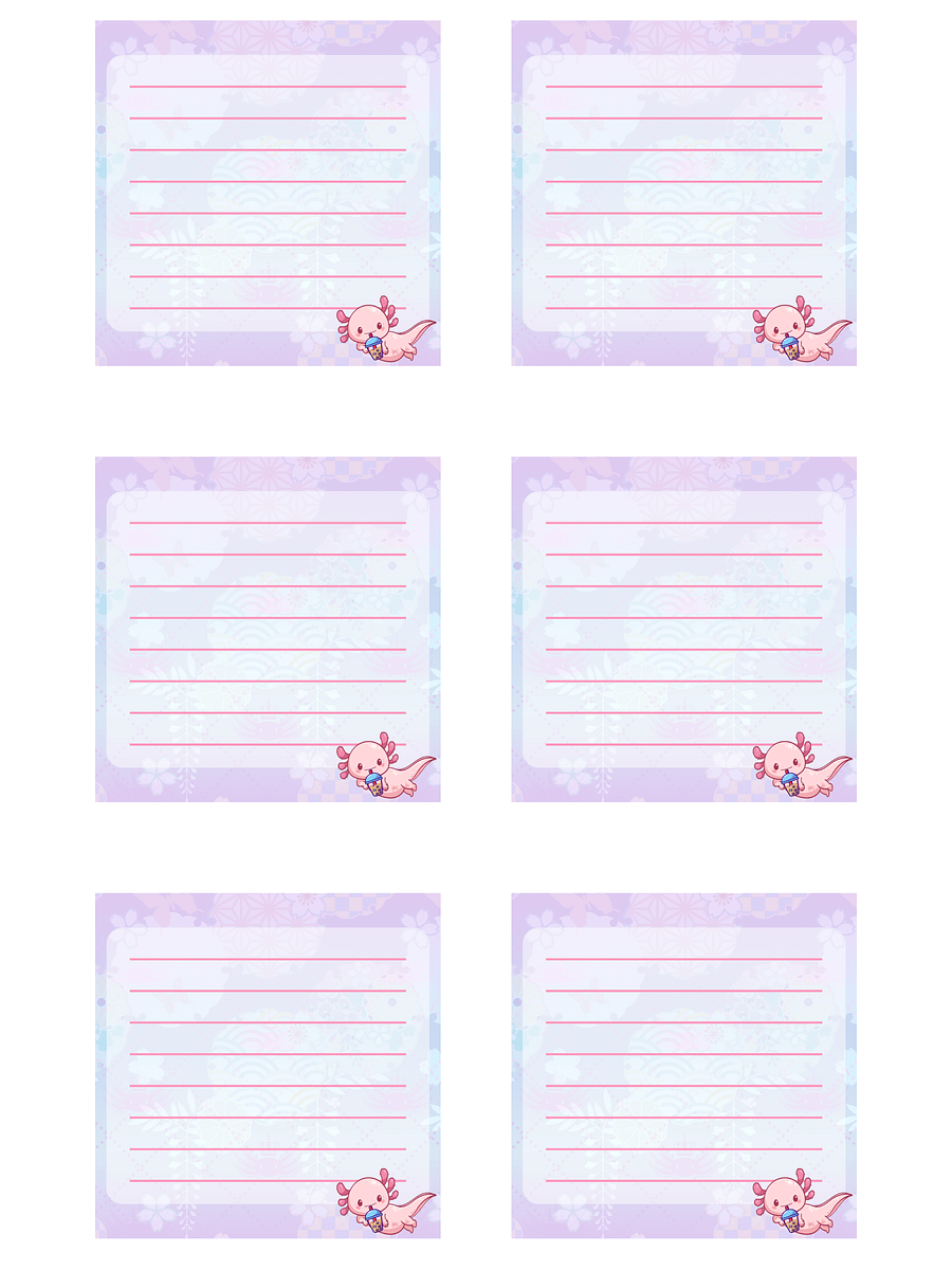 Printable Axolotl bubble tea note pad product image (1)