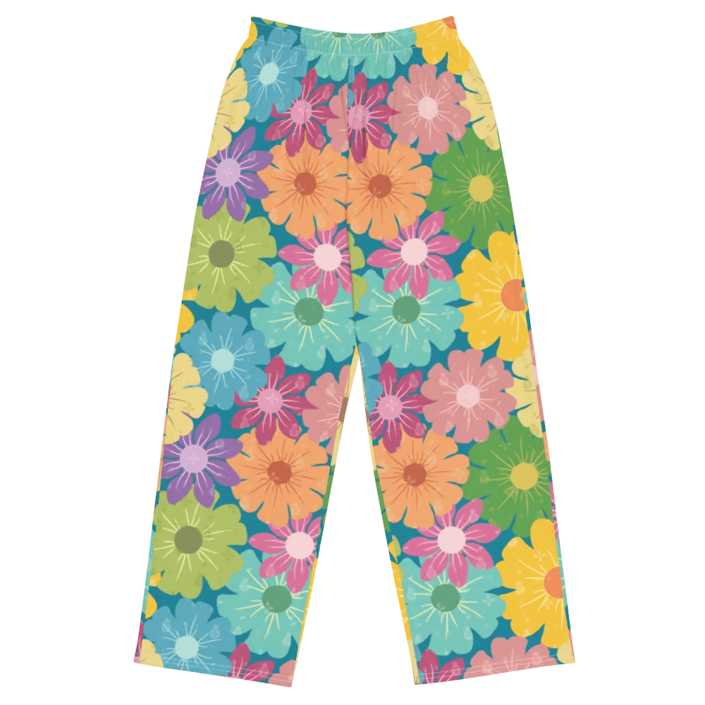 Vibrant Daisy Floral Design Wide-Leg Pants product image (1)