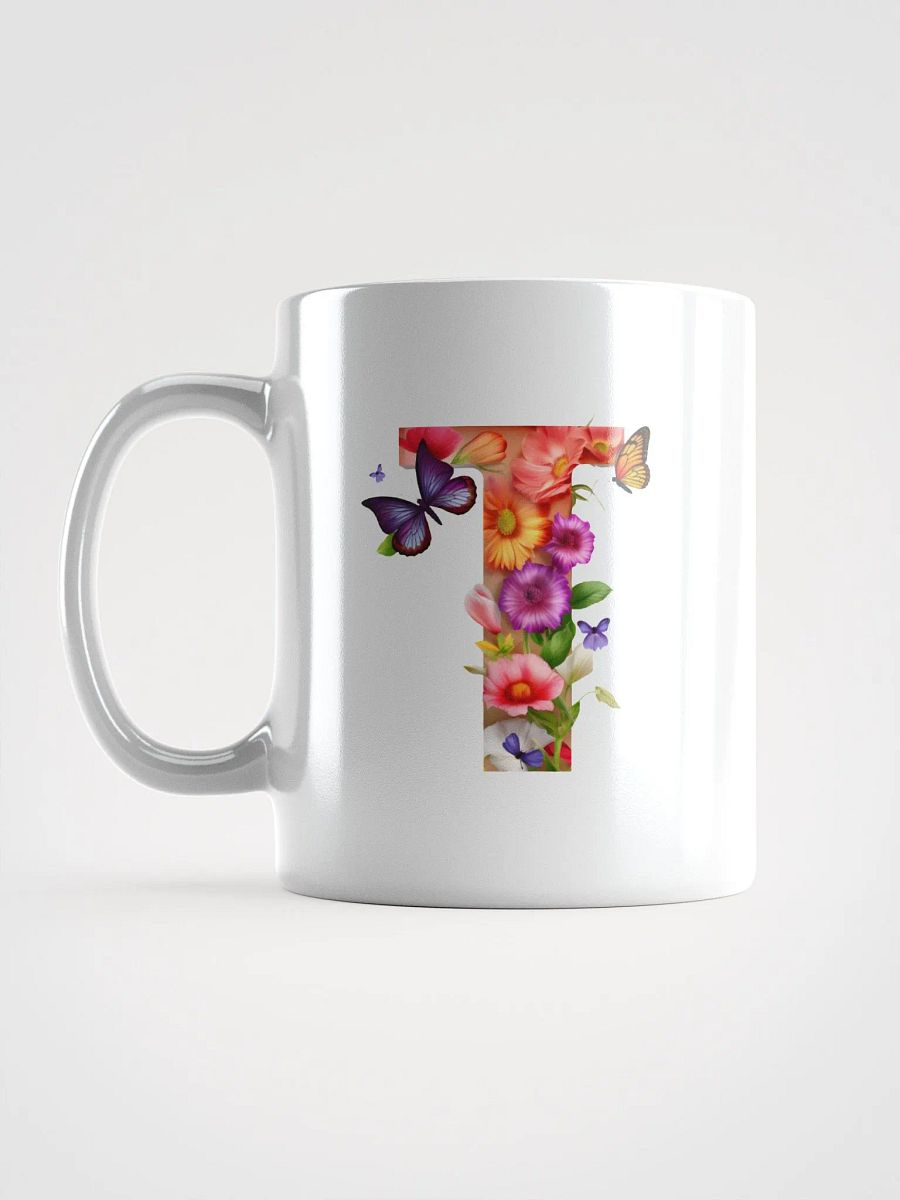 Letter T Monogram Floral Fantasy White Glossy Mug product image (16)