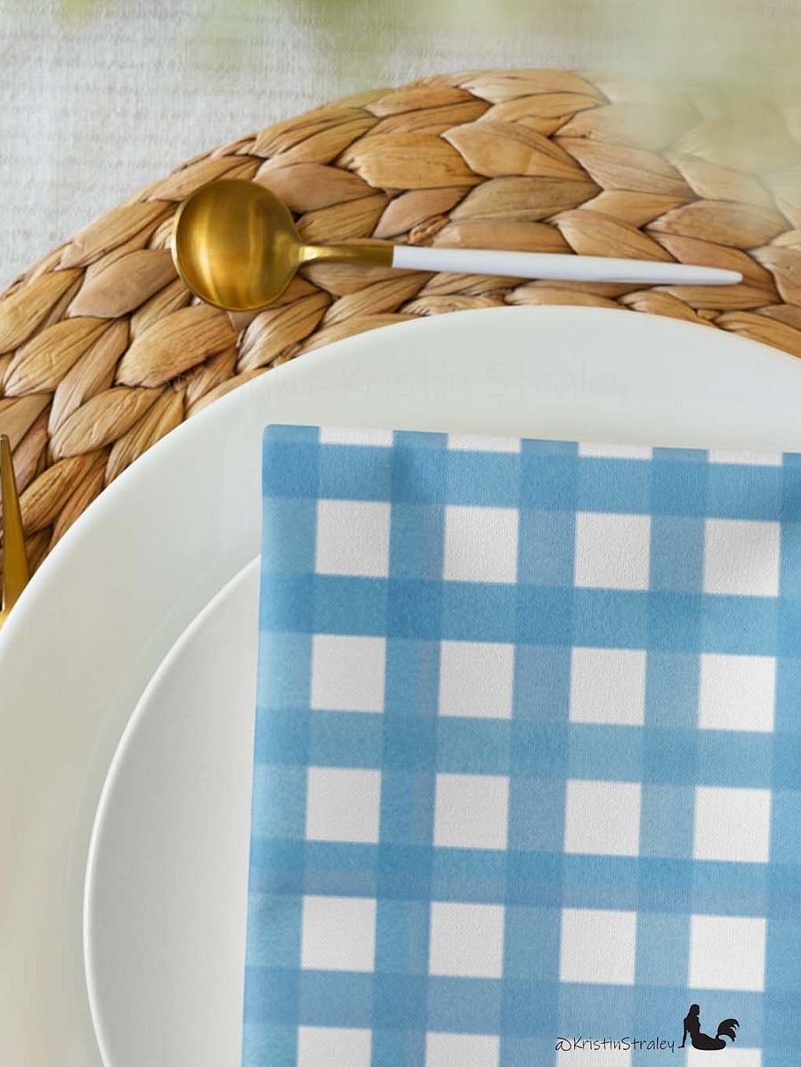Blue Gingham Set on White Cloth Napkins Set of 4 product image (6)