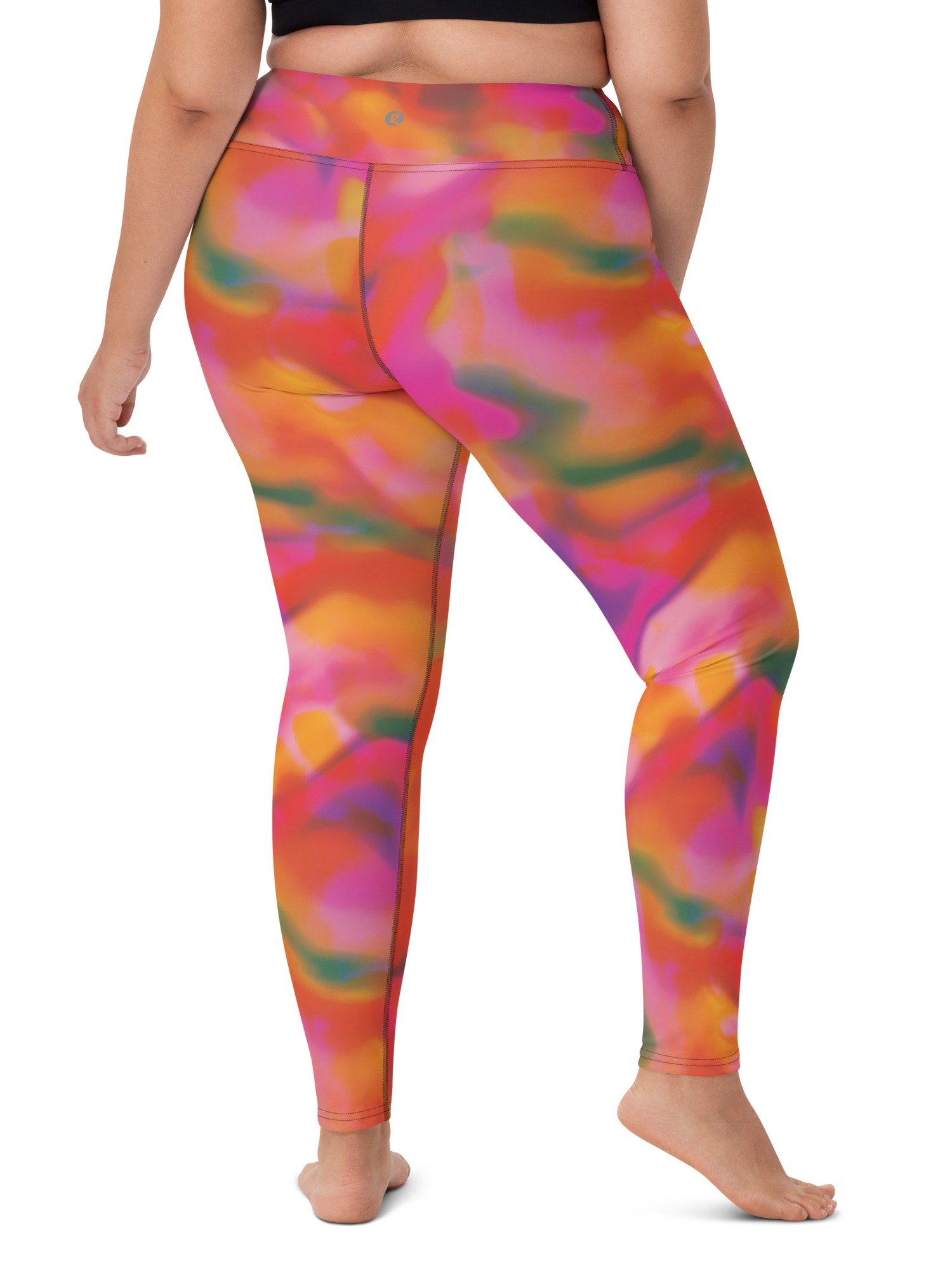 High-Waisted Patterned Leggings "Trendy Vibrant Pink Orange Tie-Dye" product image (9)