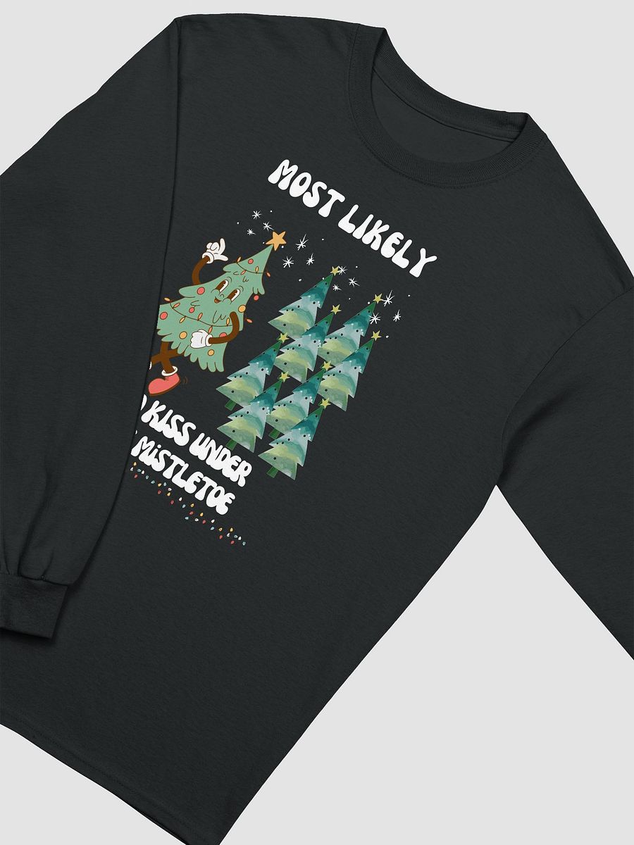 Festive Most Likely to Kiss Under the Mistletoe Merry Retro Christmas Tree Long Sleeve Tee product image (19)