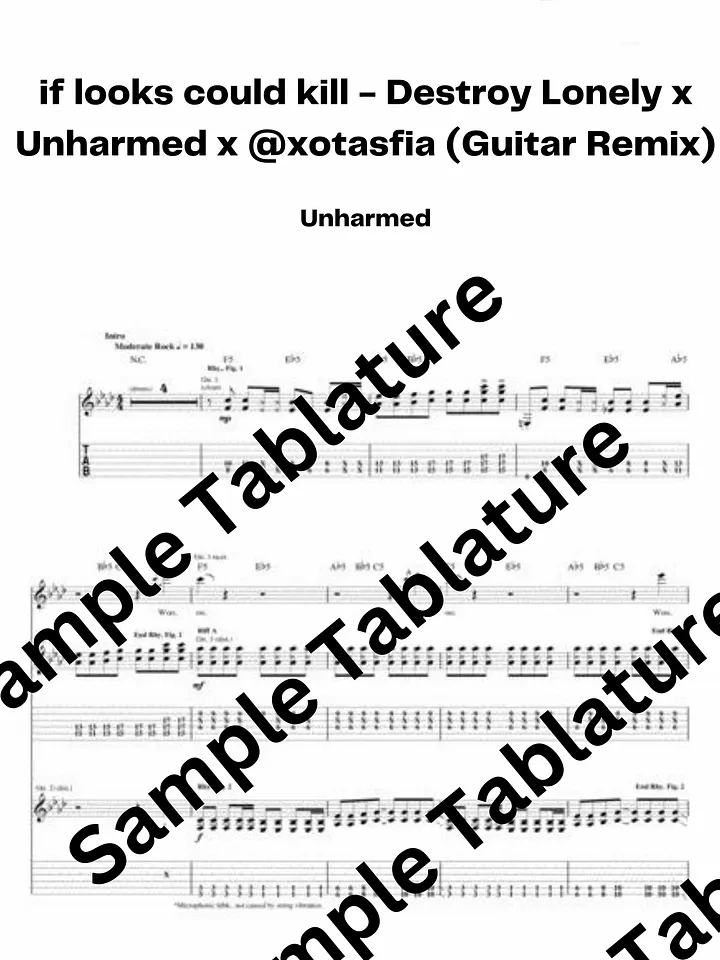 if looks could kill - Destroy Lonely x Unharmed x @xotasfia (Guitar Remix) Guitar Tablature product image (1)