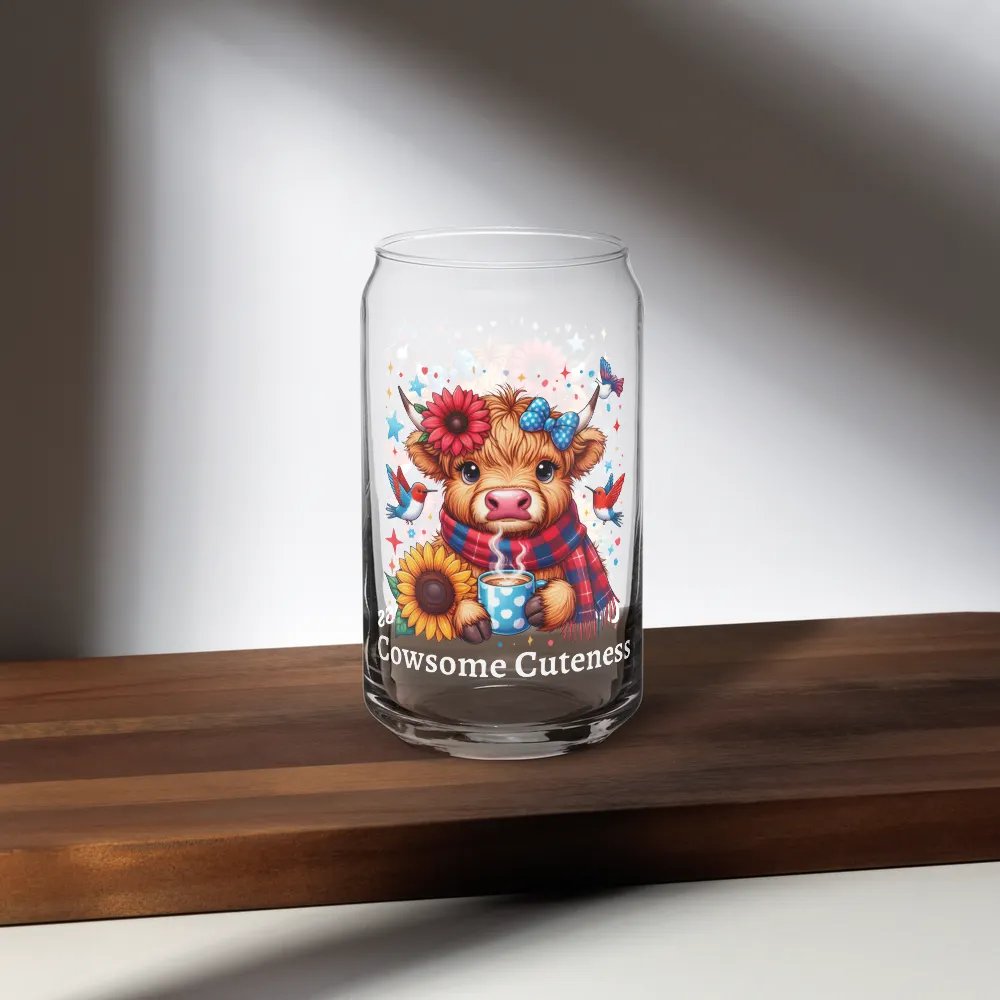 Floral Highland Cow With Humming Birds Drinking Coffee Can-Shaped Glass product image (8)
