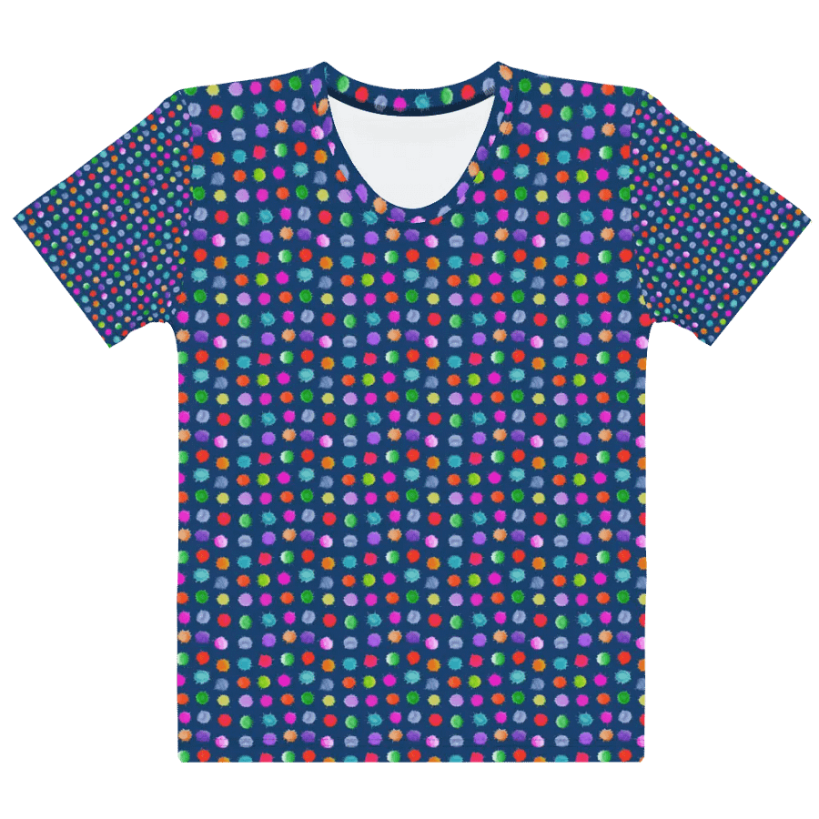Ladies all over print t shirt navy with watercolor dots design. Ideal or casual as well as evening wear. product image (9)