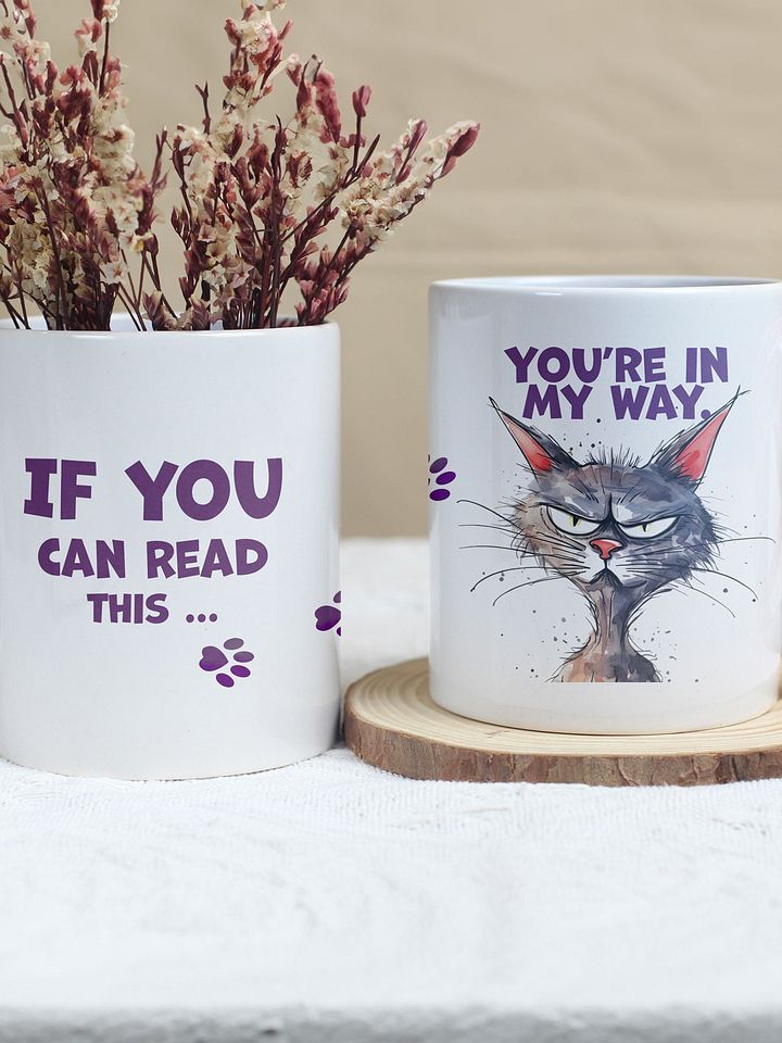 Cat Chat: "If you can read this... you're in my way." White glossy mug product image (1)