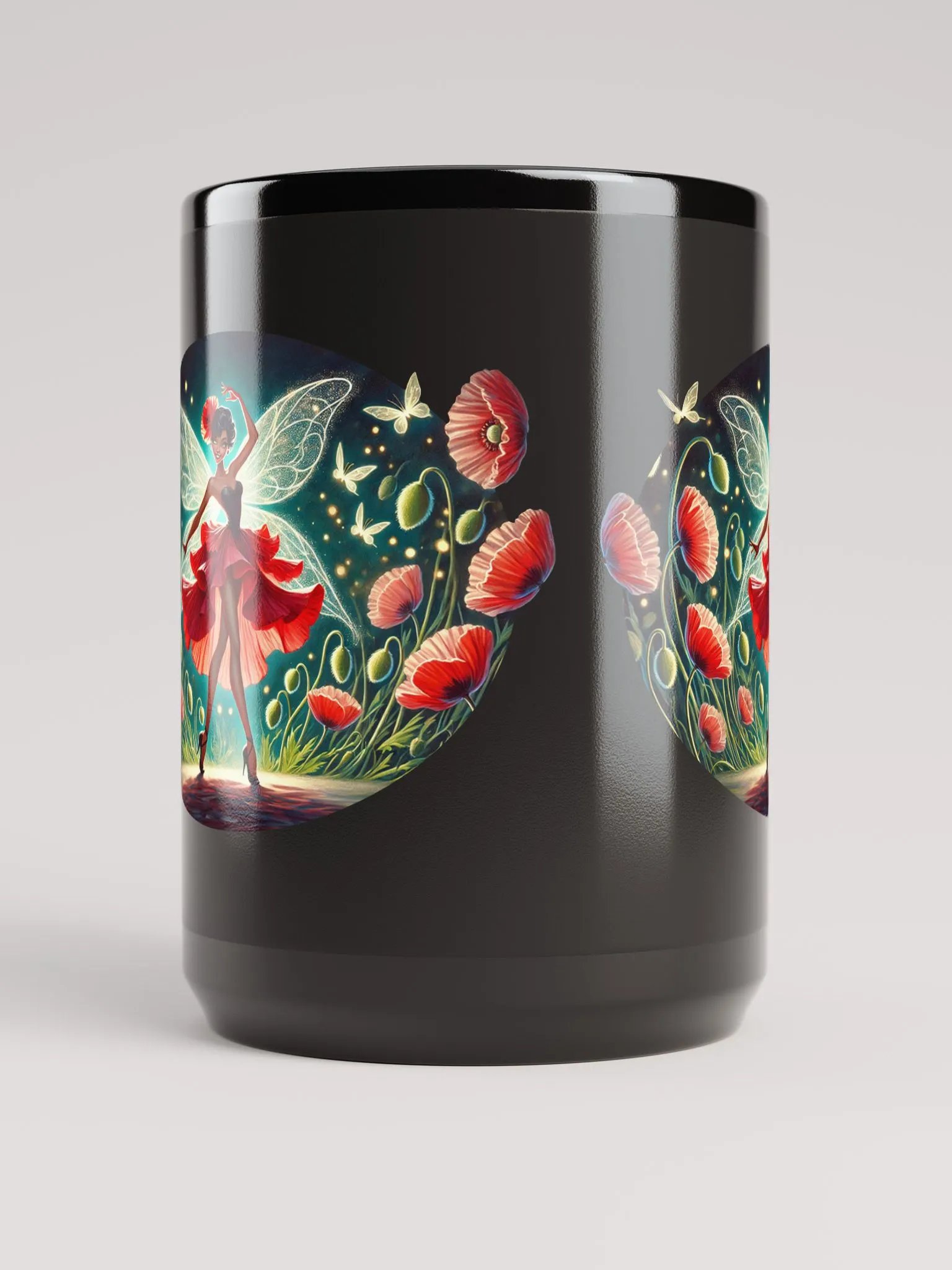 Poppy Fairy Blossom 15 oz Black Glossy Mug product image (5)