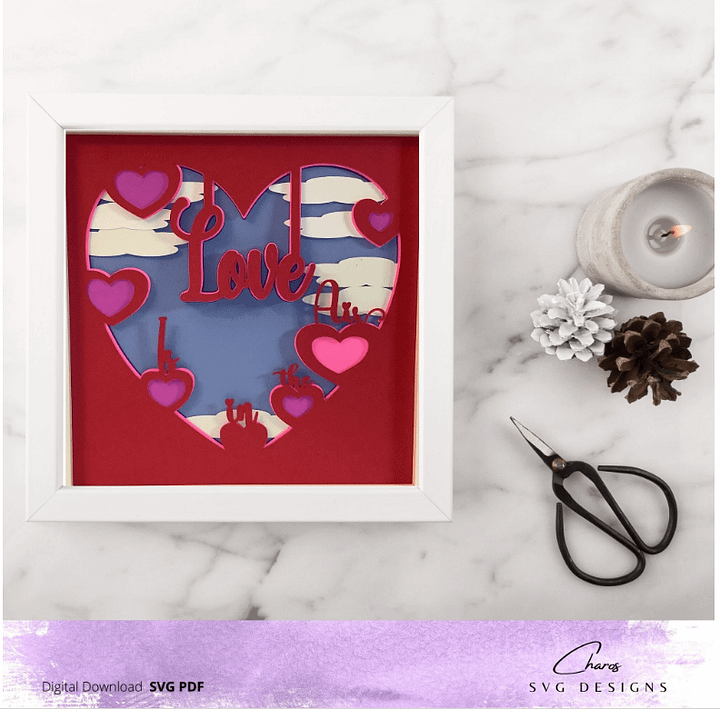 3D Love Is In The Air Valentine SVG Layered Shadow Box Design product image (1)